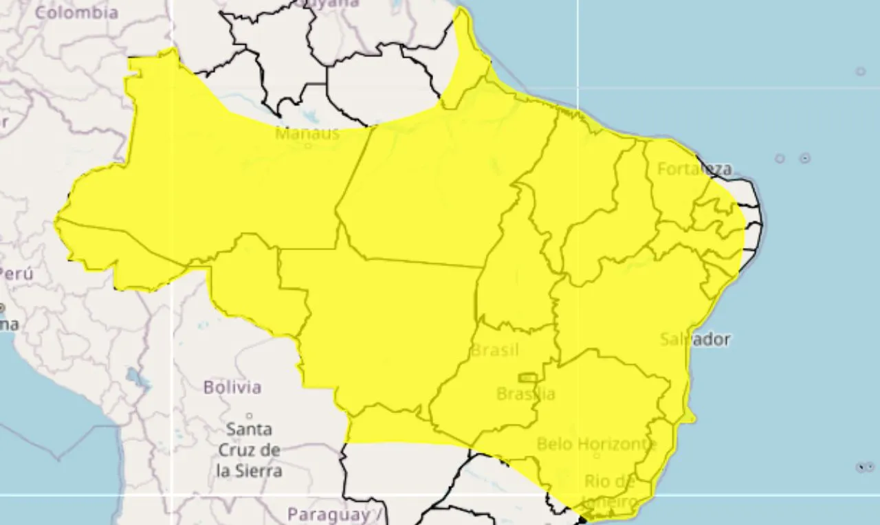 o mapa mostra &agrave;s &aacute;reas em alerta para chuva intensa